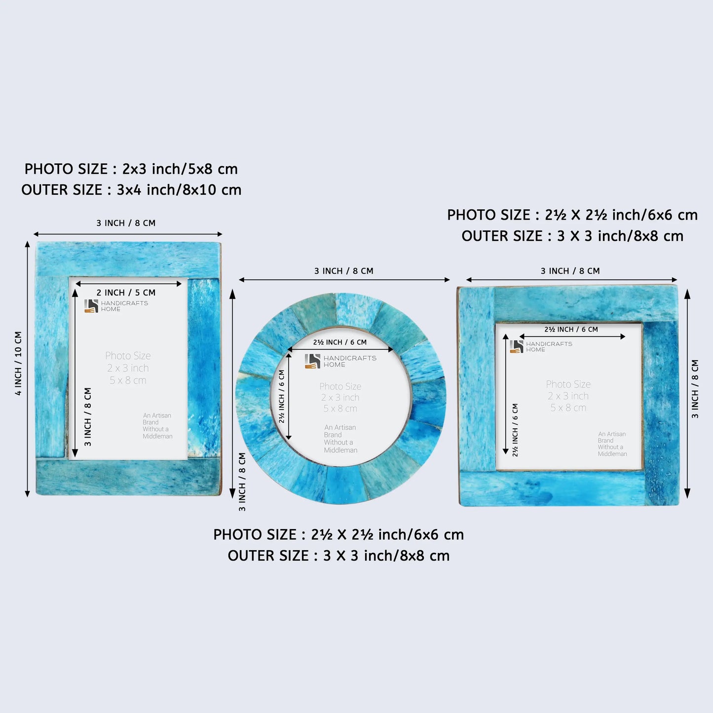 Baby Picture Frames Set of 3 Pieces Turquoise 3x4, 3x3, 3x3