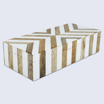 Decorative Box Marquet Chevron Pattern Brown & White Available in 8 Sizes