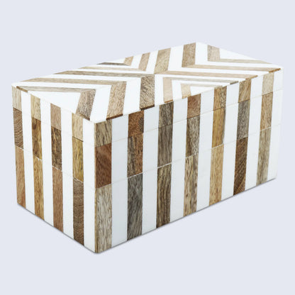 Decorative Box Marquet Chevron Pattern Brown & White Available in 8 Sizes