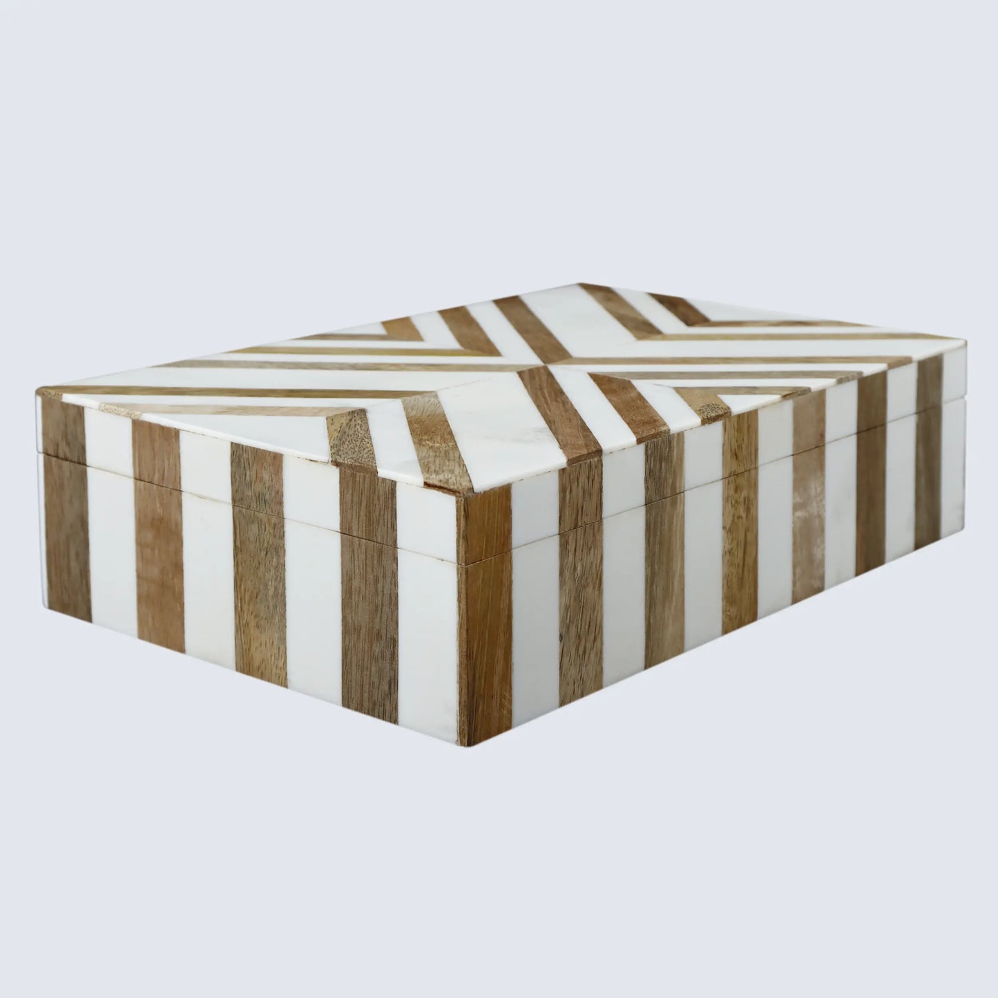 Decorative Box Marquet Chevron Pattern Brown & White Available in 8 Sizes