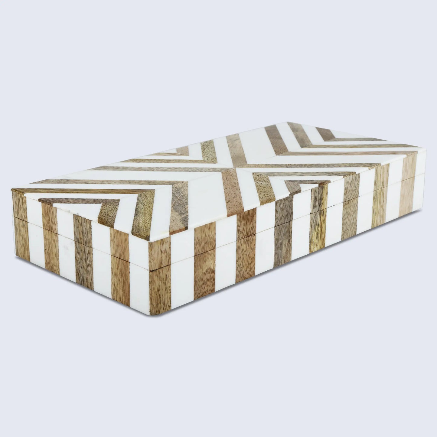 Decorative Box Marquet Chevron Pattern Brown & White Available in 8 Sizes