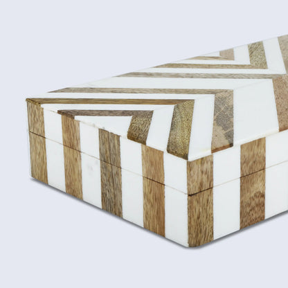 Decorative Box Marquet Chevron Pattern Brown & White Available in 8 Sizes