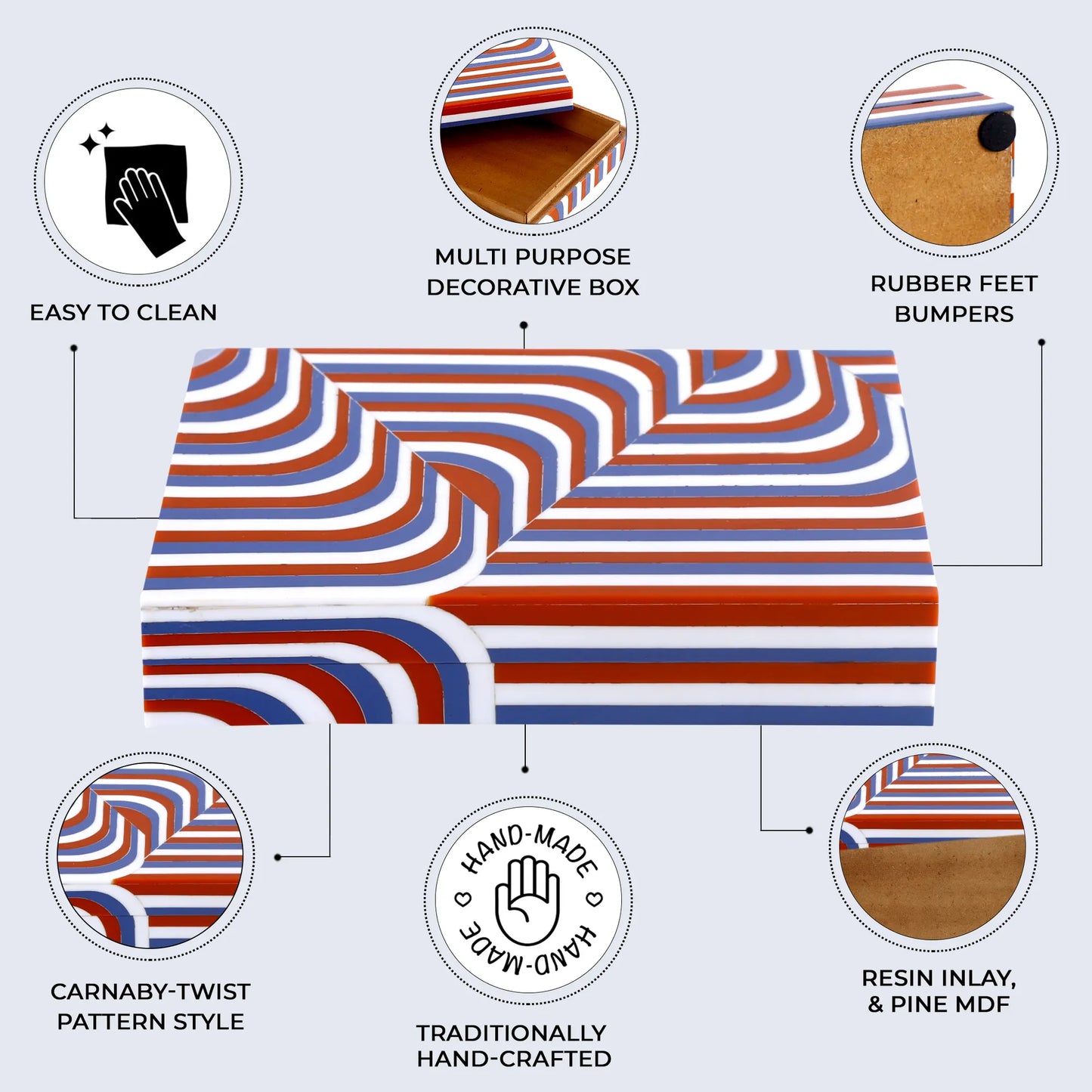 Decorative Box Carnaby Twist Pattern Resin Inlay Collection 8 x 6 x 1.5 inch