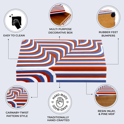 Decorative Box Carnaby Twist Pattern Resin Inlay Collection 8 x 6 x 1.5 inch