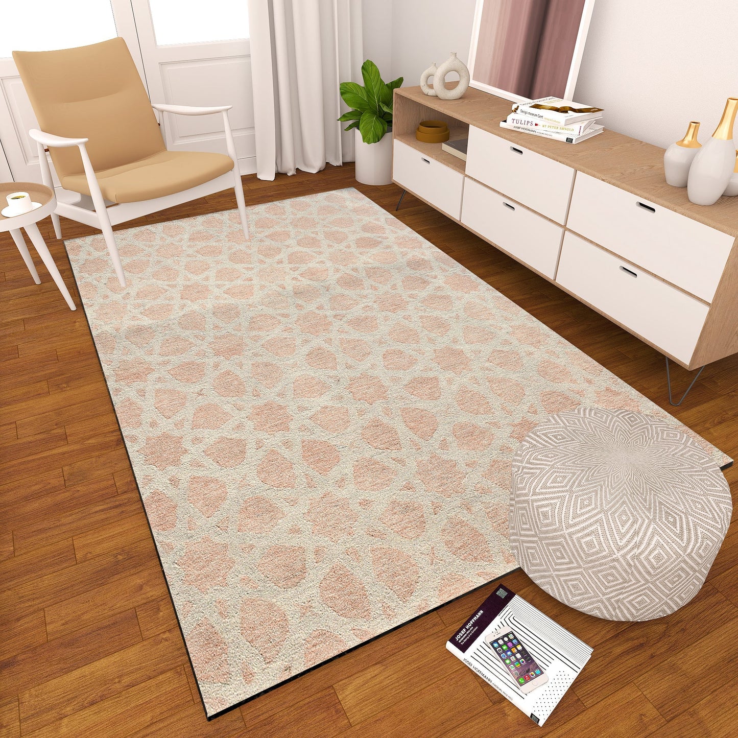 Premium Hand-Tufted Rug Made of 100% Wool  - Blush Zellig - 3x5 Feet