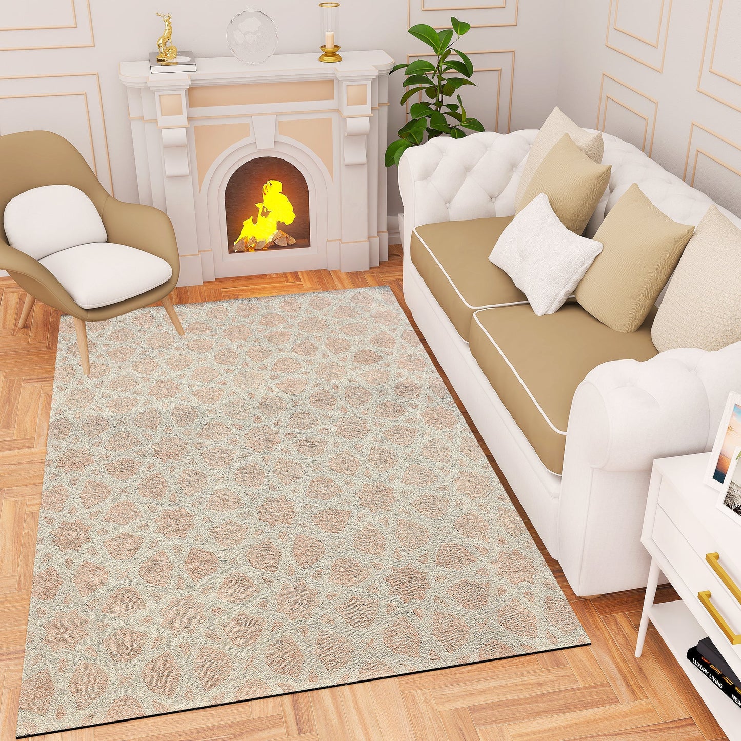 Premium Hand-Tufted Rug Made of 100% Wool  - Blush Zellig - 3x5 Feet