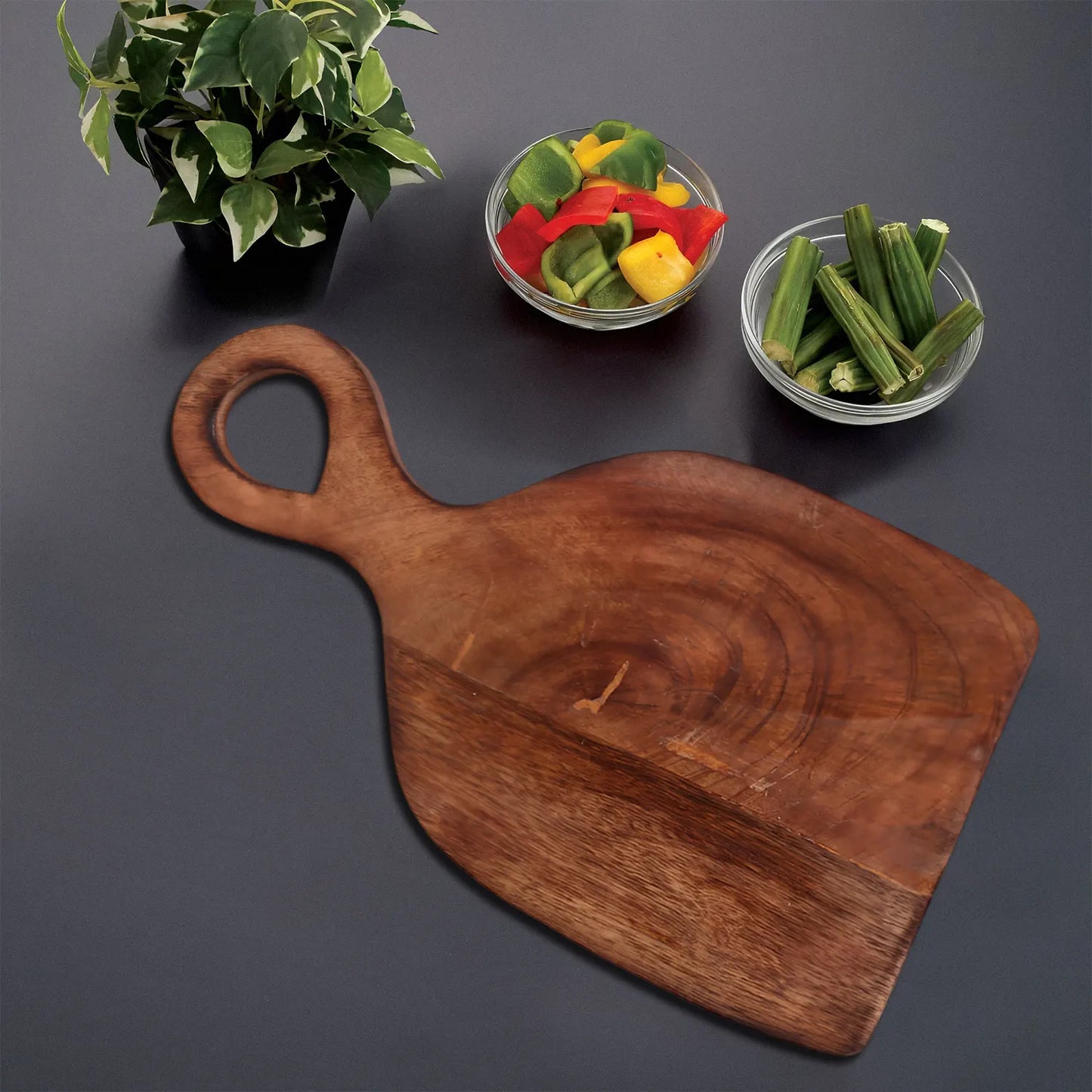 Chopping Board Curved Edge with Arch Handle –Wood, in 11.75x6.75"