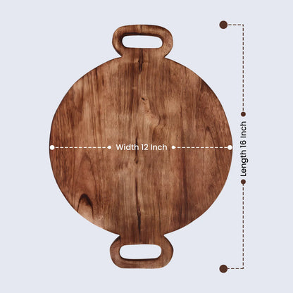 Chopping Board Round Paddle with Dual Handles – Mango Wood, in 16x12"