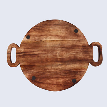 Chopping Board Round Paddle with Dual Handles – Mango Wood, in 16x12"