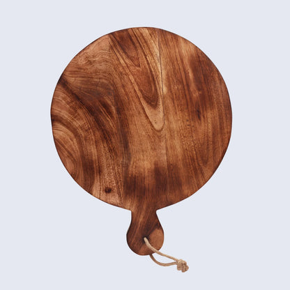 Chopping Board Round Paddle with Single Handle –Wood, in 14.75x11.75"
