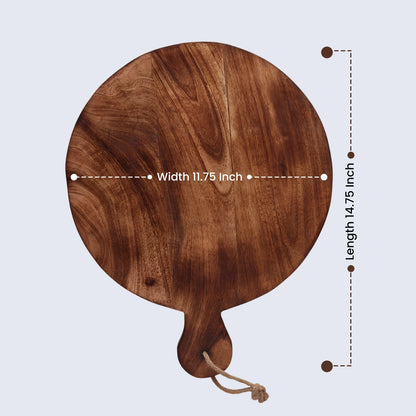 Chopping Board Round Paddle with Single Handle –Wood, in 14.75x11.75"