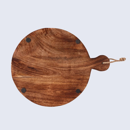 Chopping Board Round Paddle with Single Handle –Wood, in 14.75x11.75"