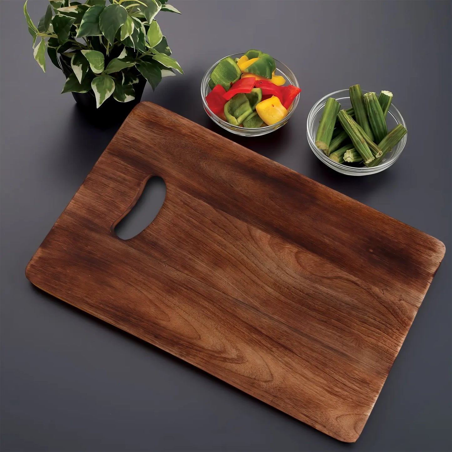 Chopping Board Rectangular with Slot Handle –Wood, in 15x12"