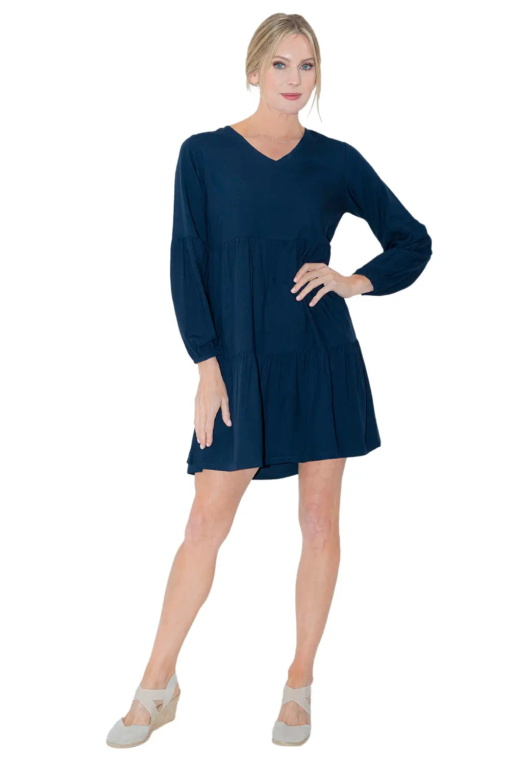 Lantern Sleeves V Neck Dress - Available in 13 Colors