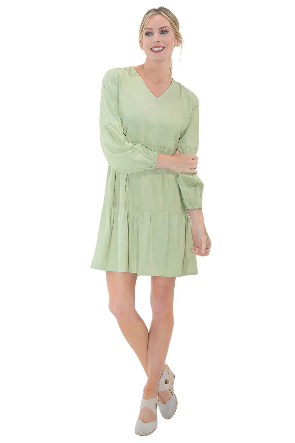 Lantern Sleeves V Neck Dress - Available in 13 Colors