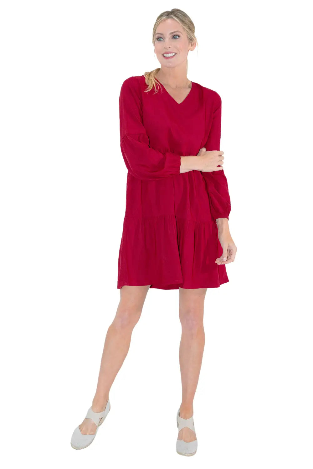 Lantern Sleeves V Neck Dress - Available in 13 Colors