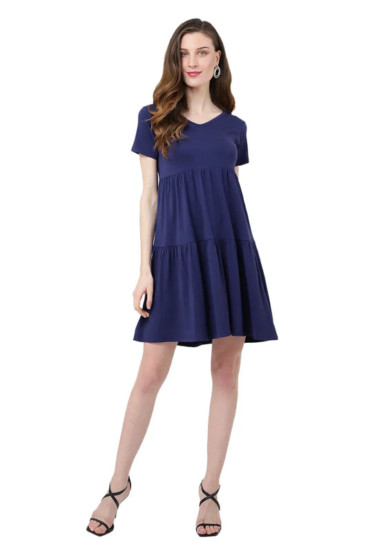 Short Sleeve Casual Tier Dress Loose Fitting Jersey Dress - Available in 5 Colors