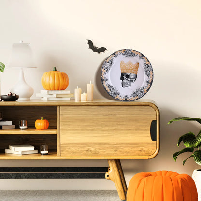 Halloween Skull Crown Decorative Wall Art Plate in 12”