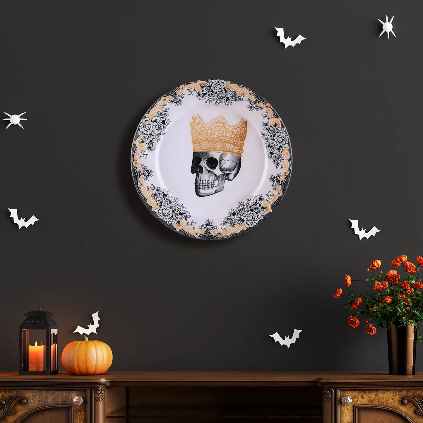 Halloween Skull Crown Decorative Wall Art Plate in 12”