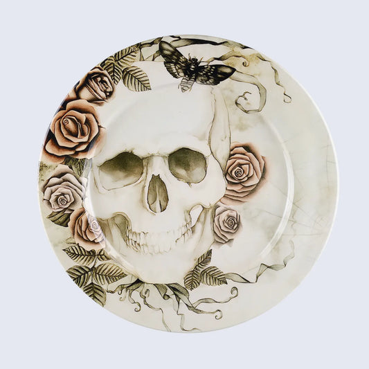 Halloween Skull & Rose Decorative Wall Art Plate in 12”