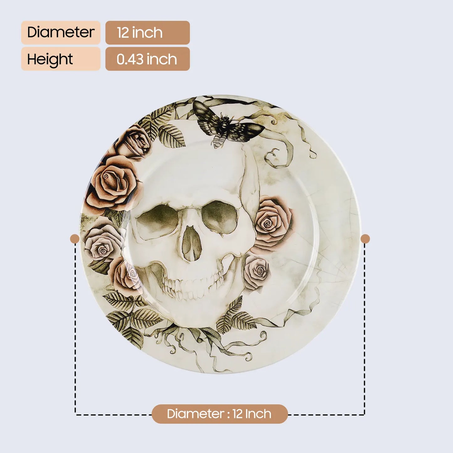 Halloween Skull & Rose Decorative Wall Art Plate in 12”