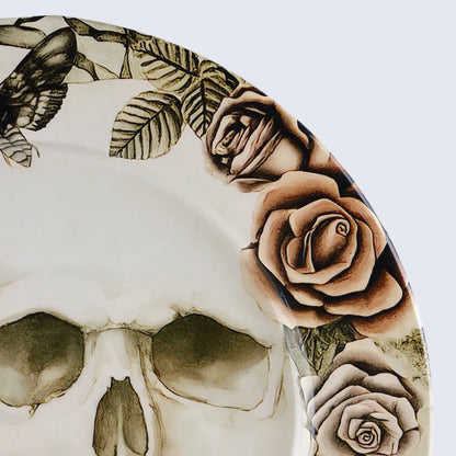 Halloween Skull & Rose Decorative Wall Art Plate in 12”
