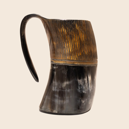 Handmade Striped Viking Horn Whiskey Mugs – 6.5 oz Real Ox Horn Mugs for Whiskey & Cocktails