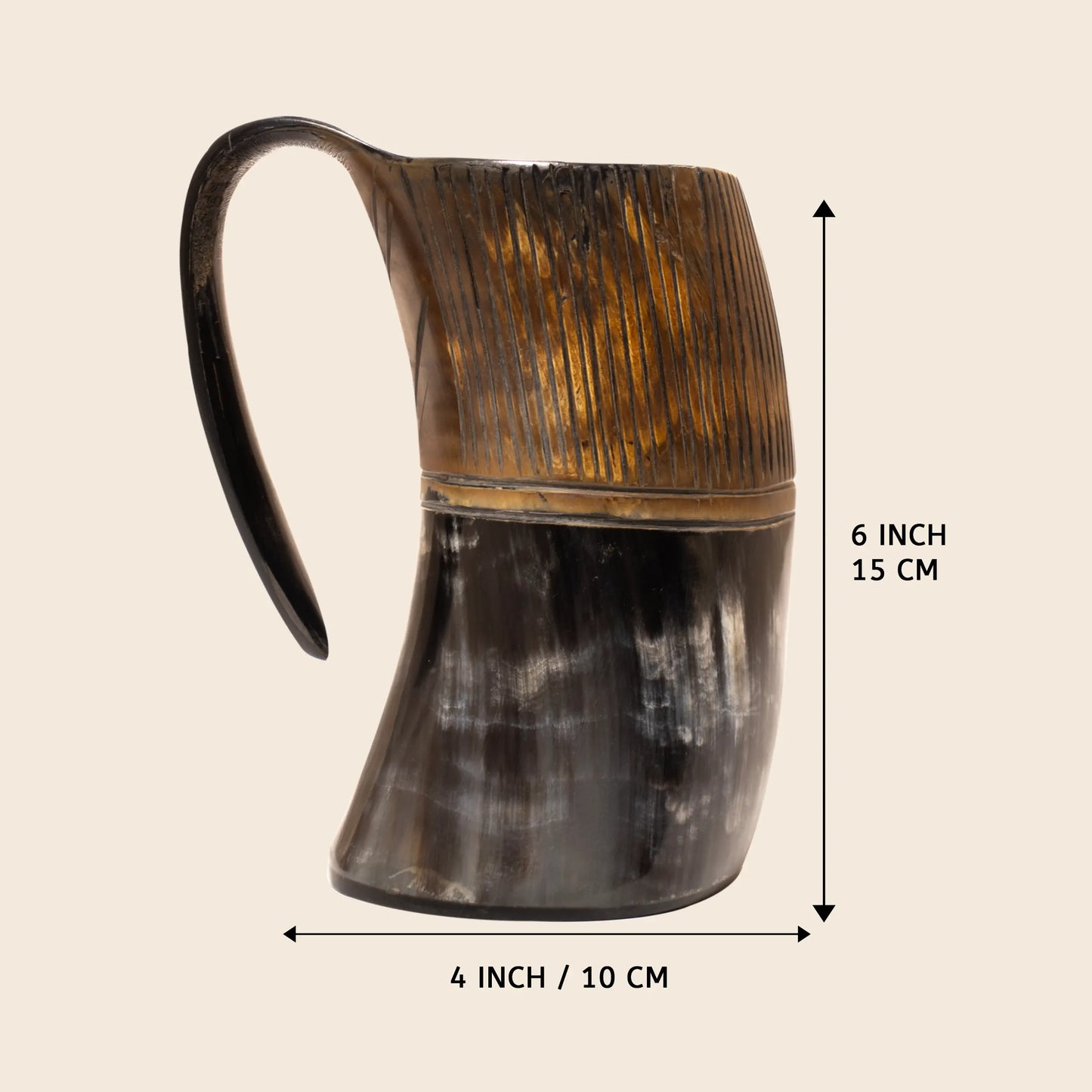 Handmade Striped Viking Horn Whiskey Mugs – 6.5 oz Real Ox Horn Mugs for Whiskey & Cocktails