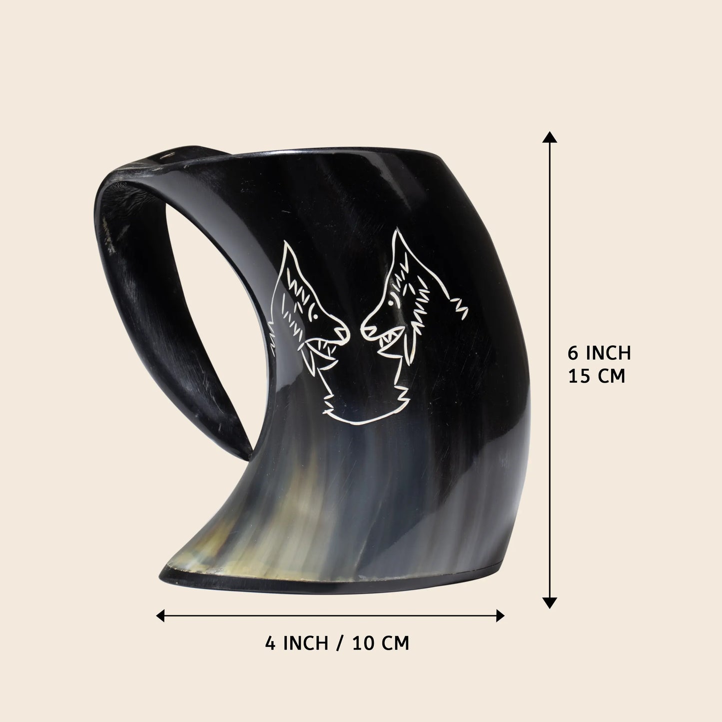 Twin Wolf Horn Viking Drinking Mugs Cups Ox Horn Beaker, 6 inches