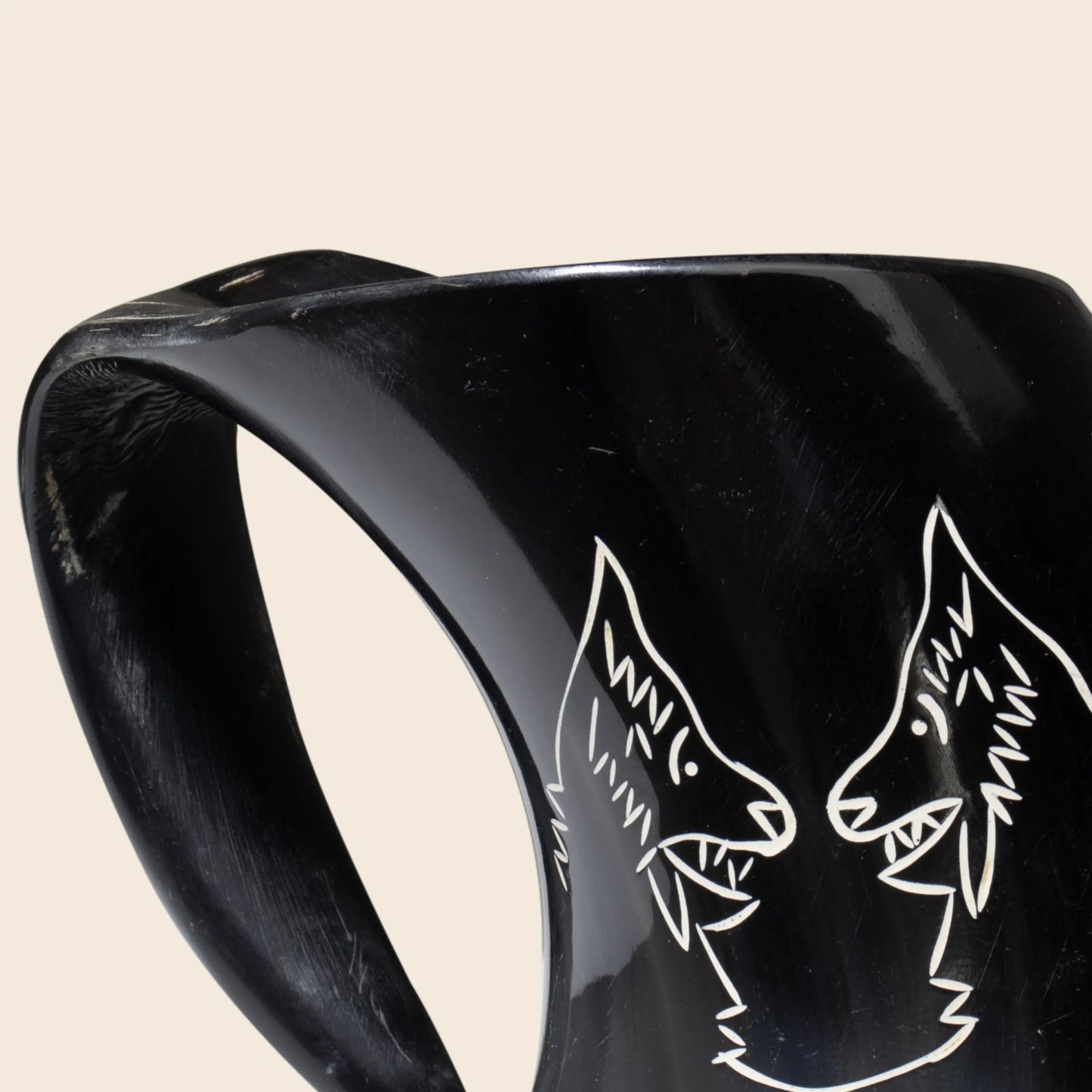 Twin Wolf Horn Viking Drinking Mugs Cups Ox Horn Beaker, 6 inches