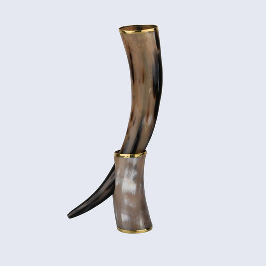 Metallic Touch Real Viking Drinking Horn with Stand Cups Vessels, 14 inches