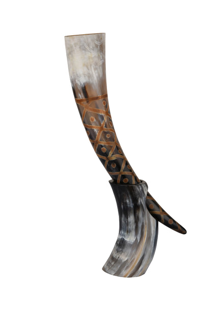 Burnt Craft Real Viking Drinking Horn with Stand Cups Vessels, 14 inches