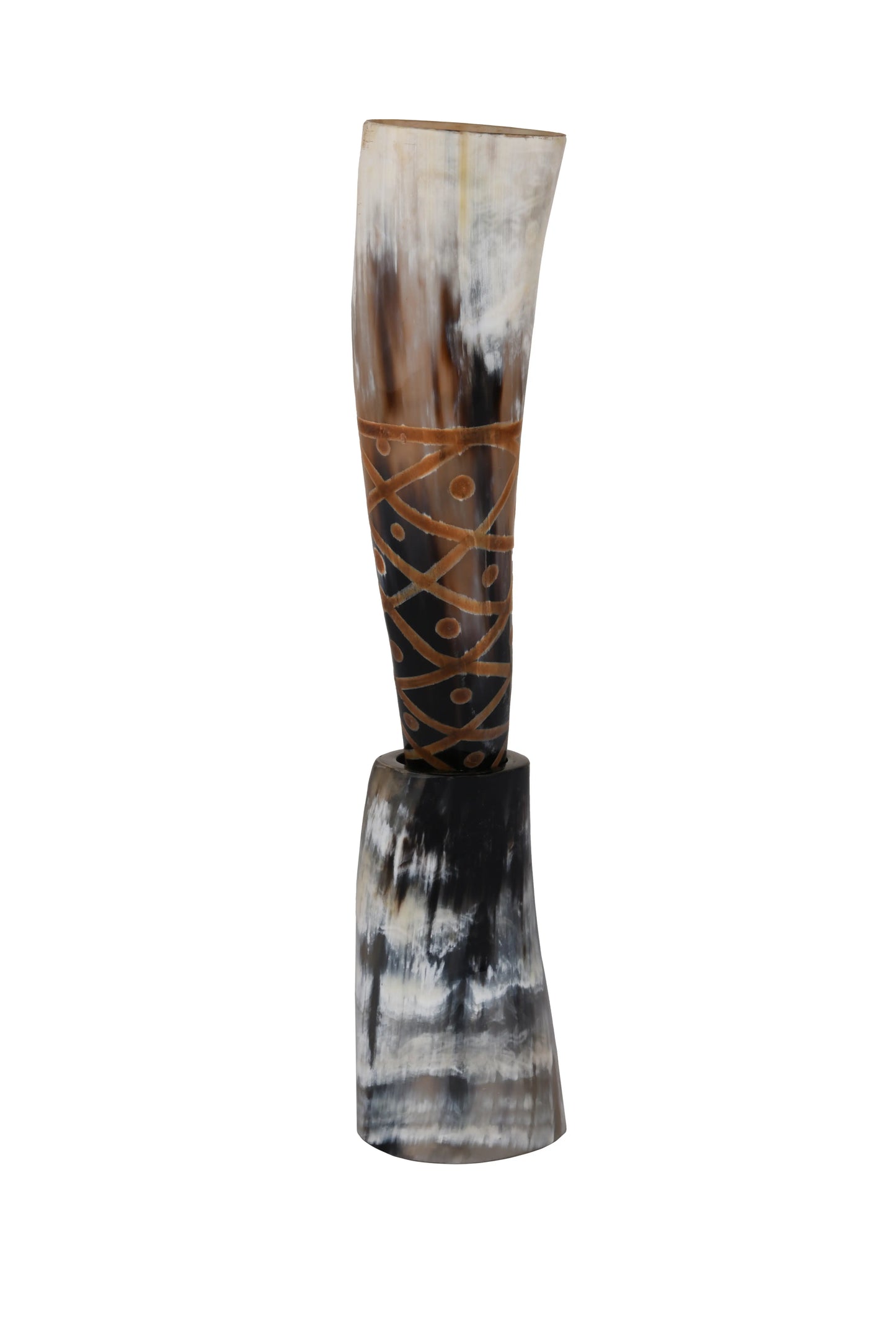 Burnt Craft Real Viking Drinking Horn with Stand Cups Vessels, 14 inches