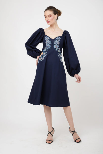 Sweetheart Neckline Midi Dress with Cut-Out Waist & Peasant Sleeves - Available in 2 Colors