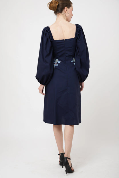 Sweetheart Neckline Midi Dress with Cut-Out Waist & Peasant Sleeves - Available in 2 Colors