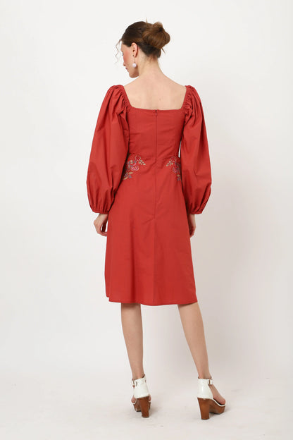 Sweetheart Neckline Midi Dress with Cut-Out Waist & Peasant Sleeves - Available in 2 Colors