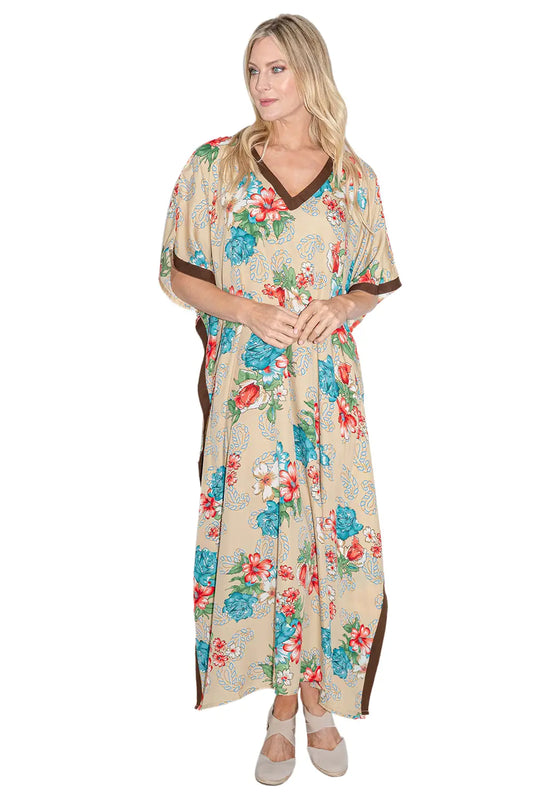 Womens Kaftans Kimono Maxi Style Dresses Brown