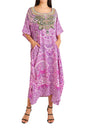 Women's Long Black Kaftan Tunic Kimono Embellished Maxi Dress - Available in 4 Colors