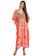 Women's Long Black Kaftan Tunic Kimono Embellished Maxi Dress - Available in 4 Colors