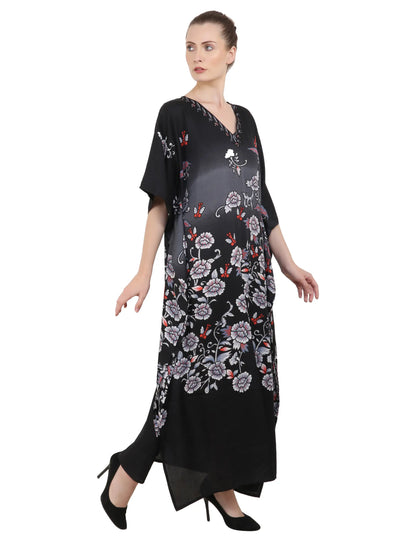 Women's Black Kaftan Tunic Kimono Long Kaftan Floral Maxi Dress - Available in 4 Colors