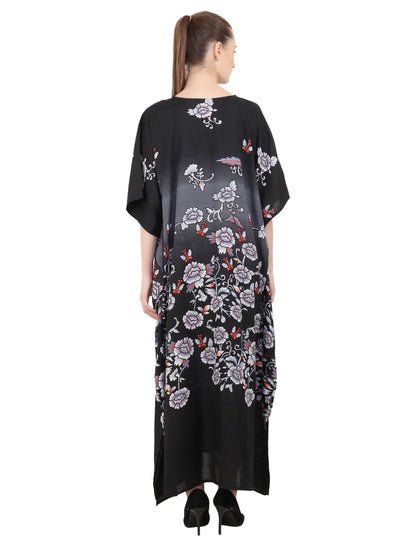 Women's Black Kaftan Tunic Kimono Long Kaftan Floral Maxi Dress - Available in 4 Colors