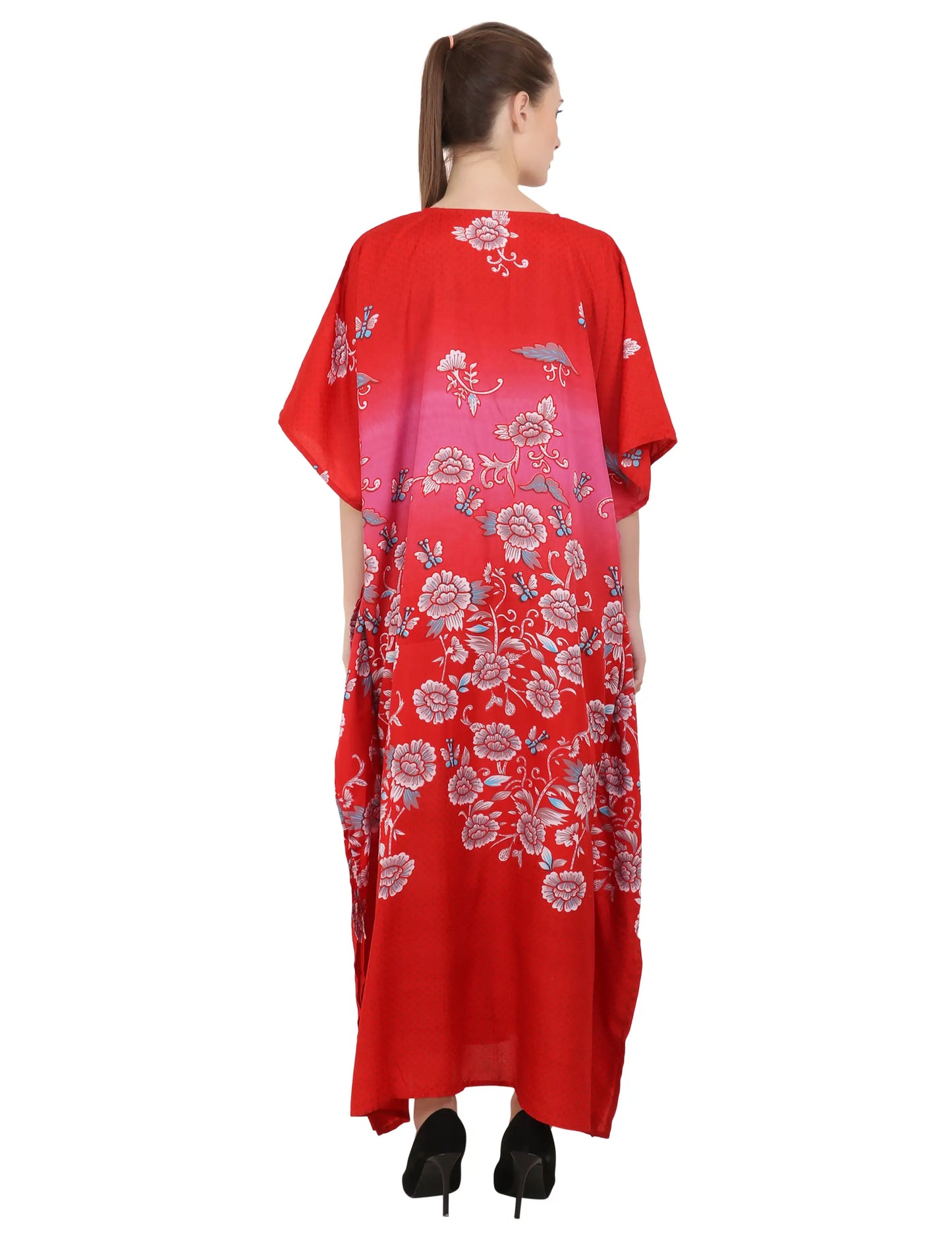 Women's Black Kaftan Tunic Kimono Long Kaftan Floral Maxi Dress - Available in 4 Colors