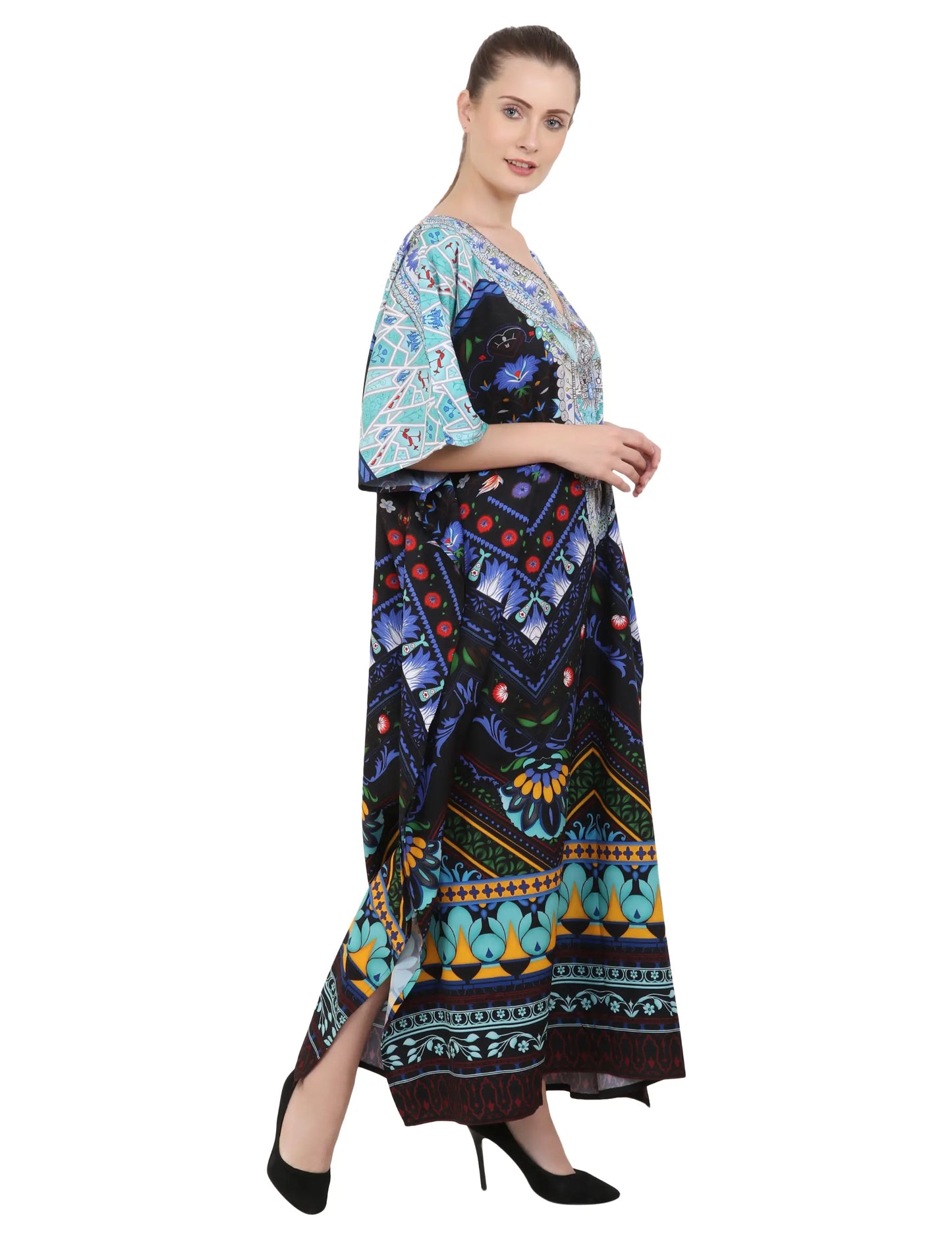 Women's Kaftans Plus Size Loungewear Long Maxi Style Dress [142-Black]