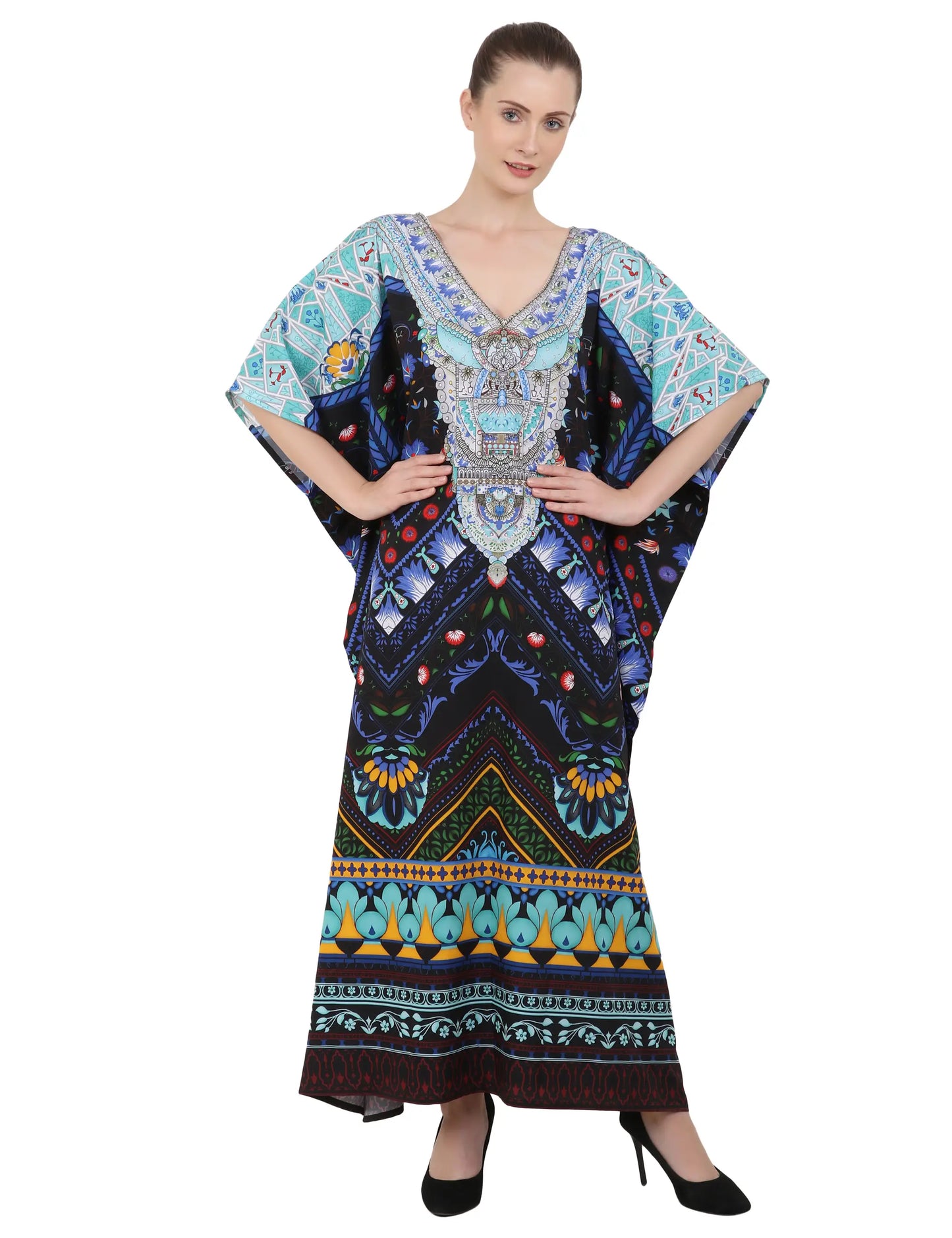 Women's Kaftans Plus Size Loungewear Long Maxi Style Dress [142-Black]