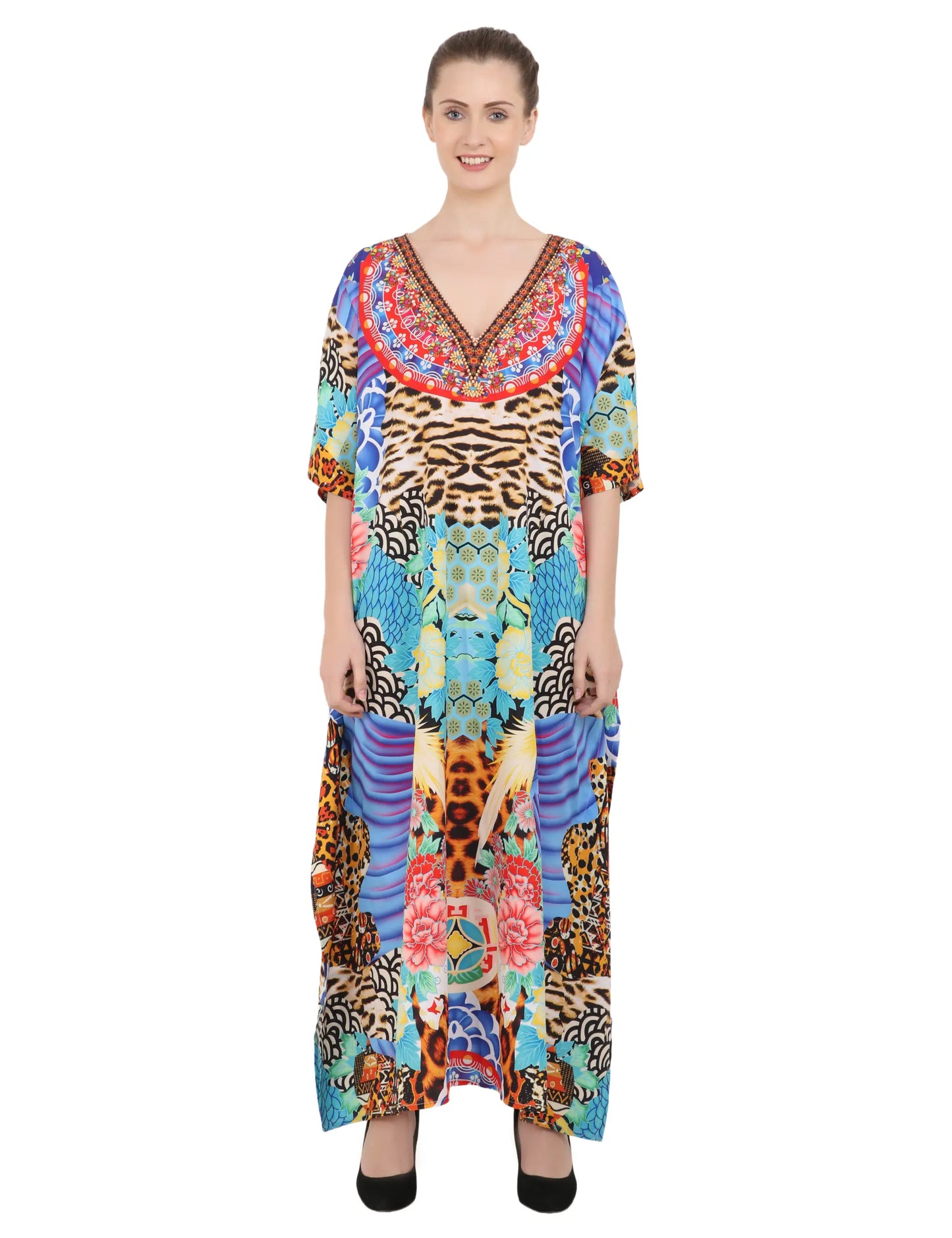 Women's Kaftans Plus Size Loungewear Long Maxi Style Dress [148-Multi]