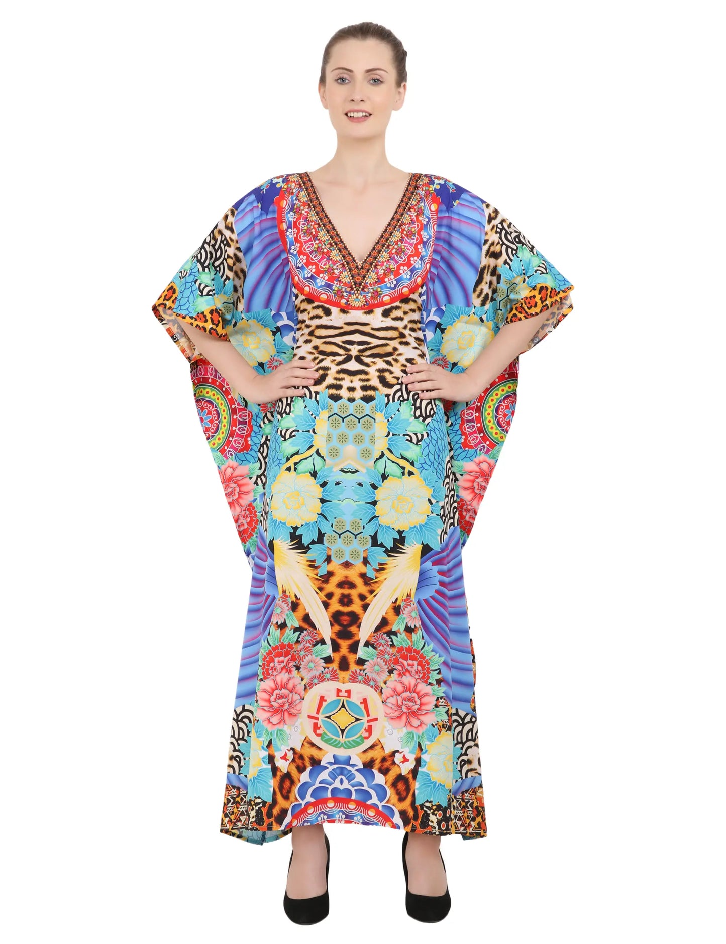 Women's Kaftans Plus Size Loungewear Long Maxi Style Dress [148-Multi]