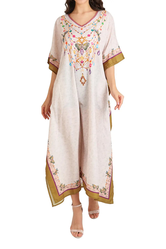 Loungewear & Swimwear Modern Kaftans Long Dresses Cream - Bronze