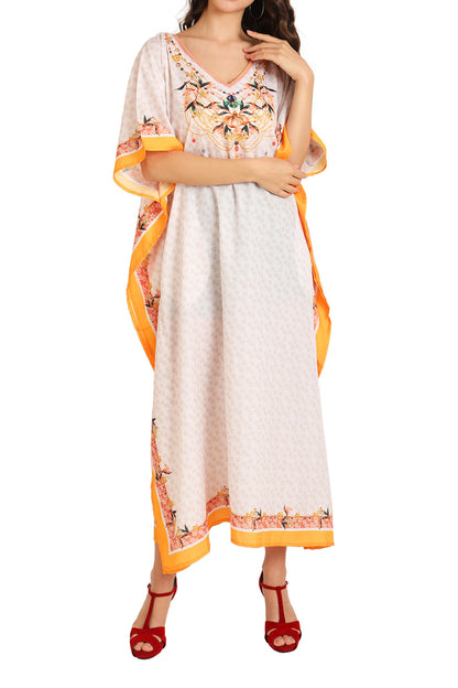 Loungewear & Swimwear Modern Kaftans Long Dresses Cream Gold