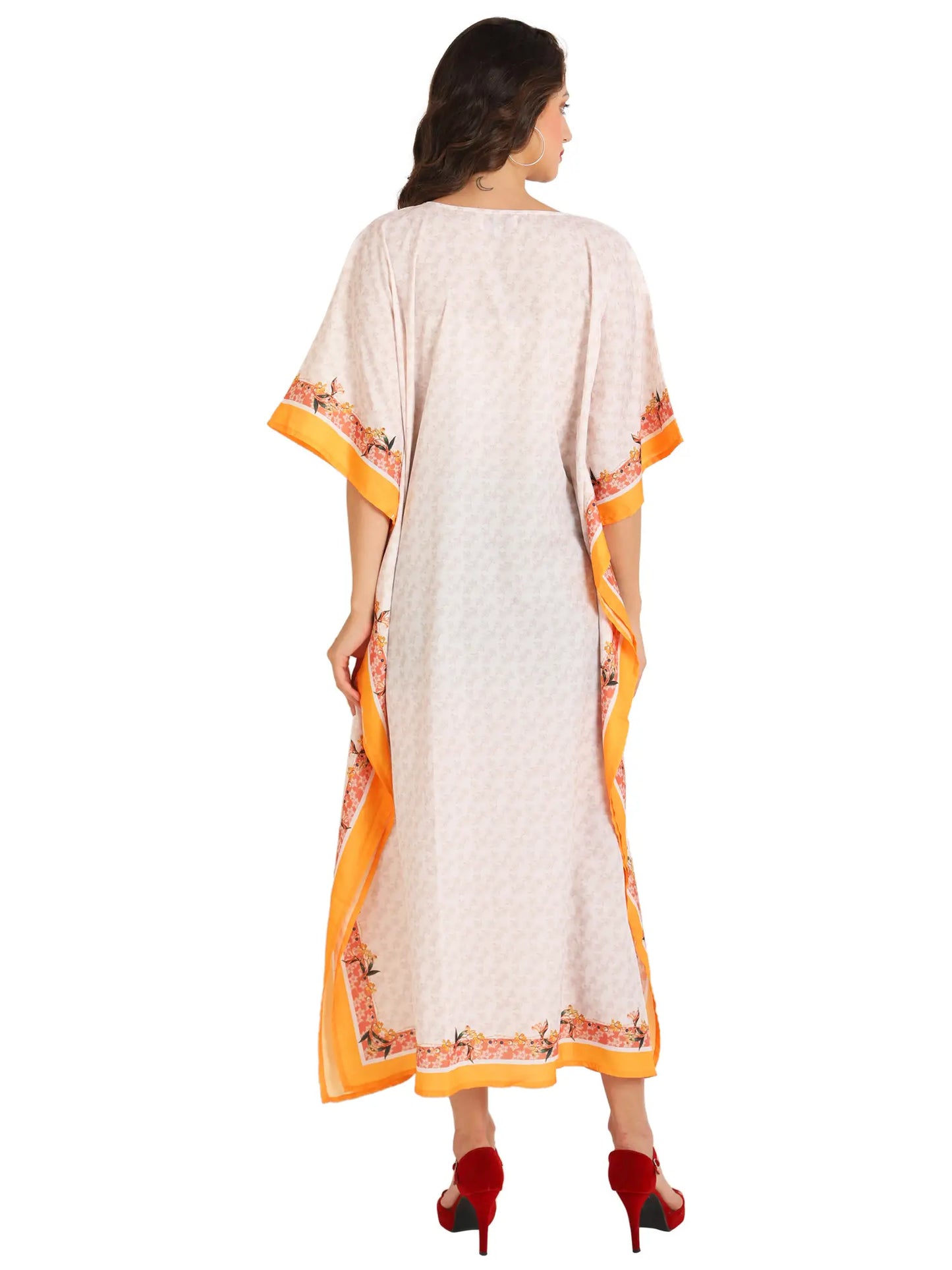 Loungewear & Swimwear Modern Kaftans Long Dresses Cream Gold