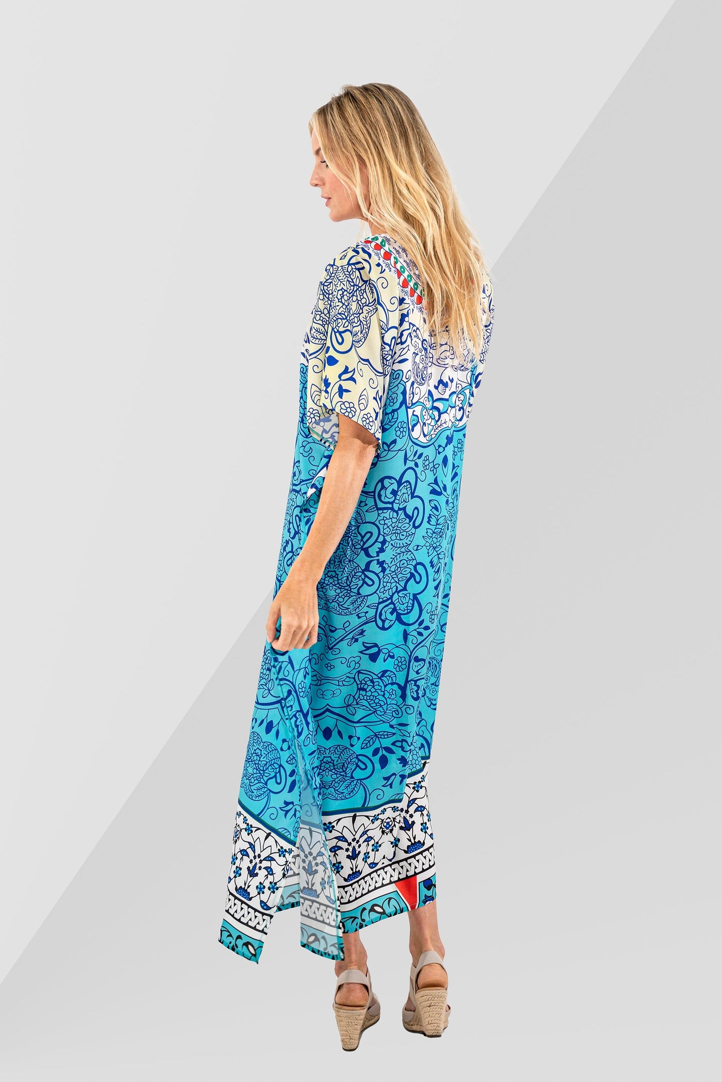 Women Kaftan Tunic Kimono Dresses Aqua Jewel - Available in Multiple Sizes